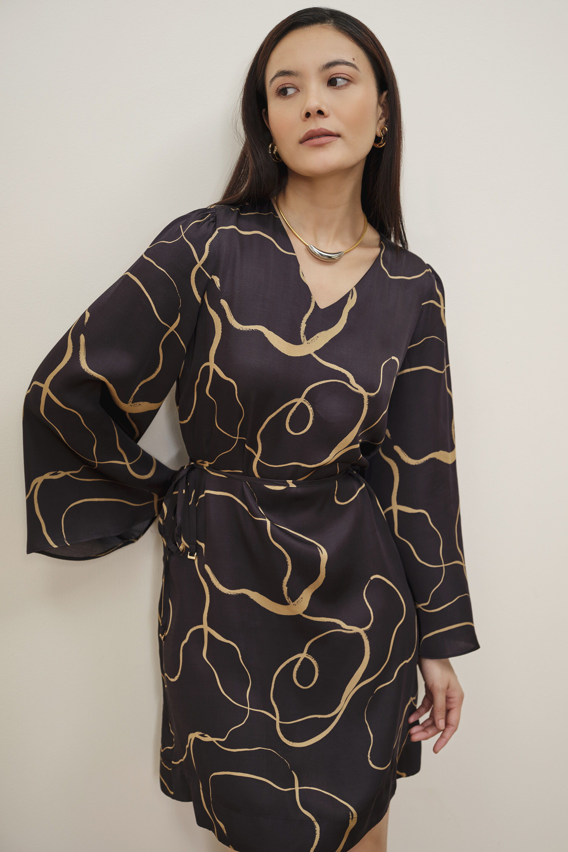 Black & Gold Modal Satin Dress